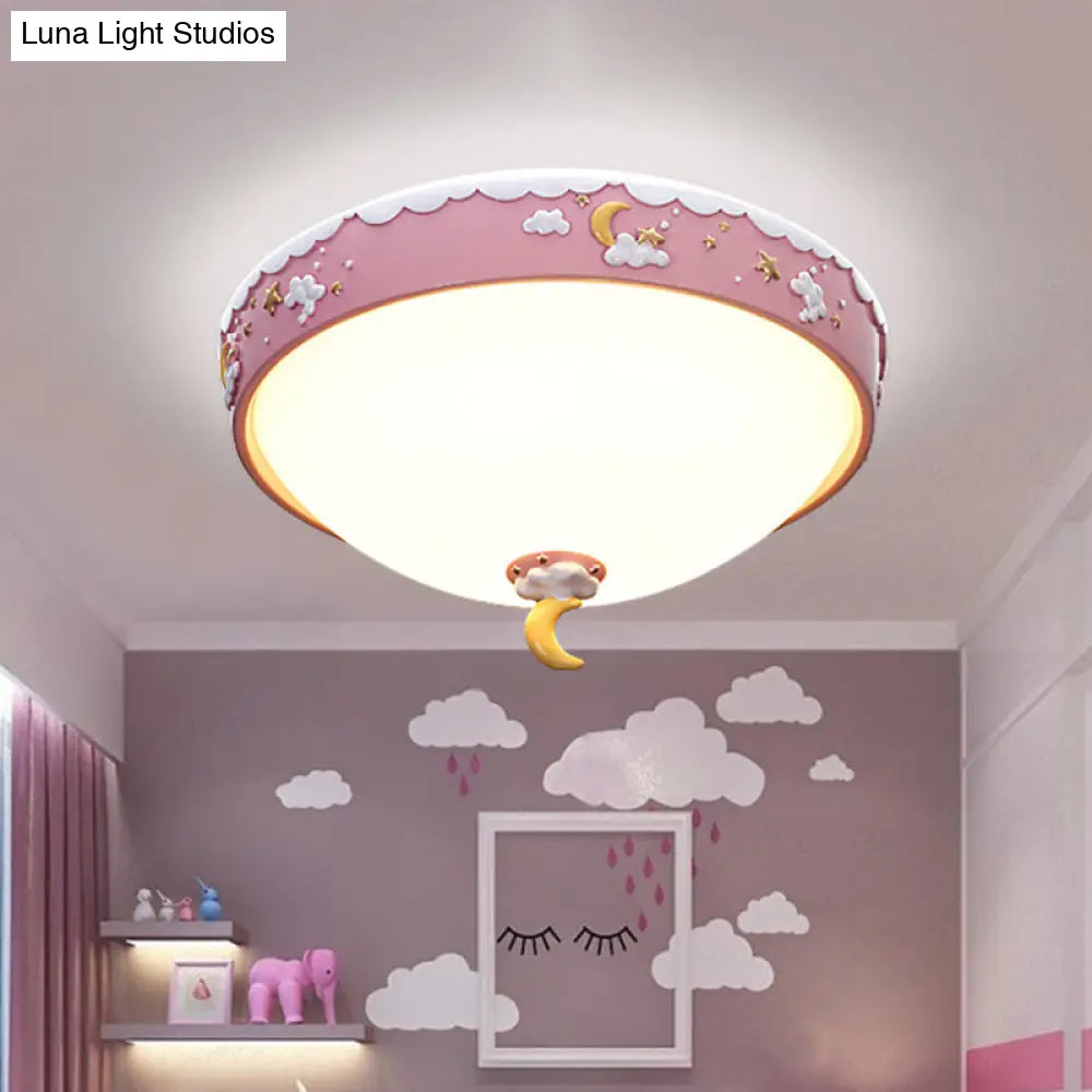 Contemporary Pink/Blue Cloud Pattern Led Ceiling Flush Mount With Moon And Star Design - Acrylic