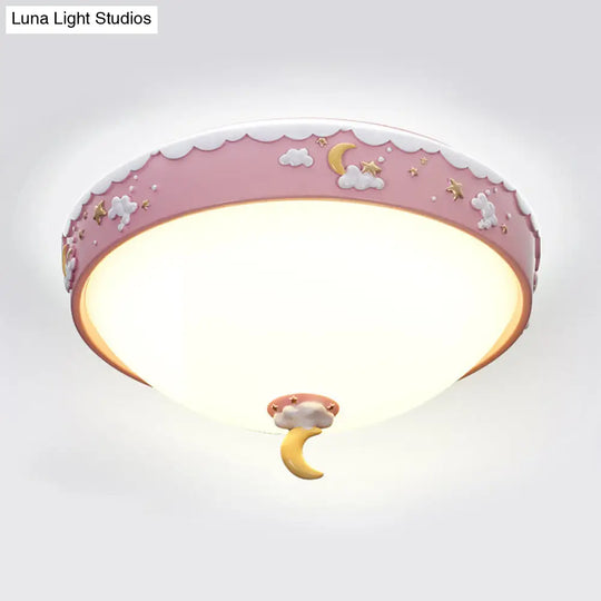 Contemporary Pink/Blue Cloud Pattern Led Ceiling Flush Mount With Moon And Star Design - Acrylic