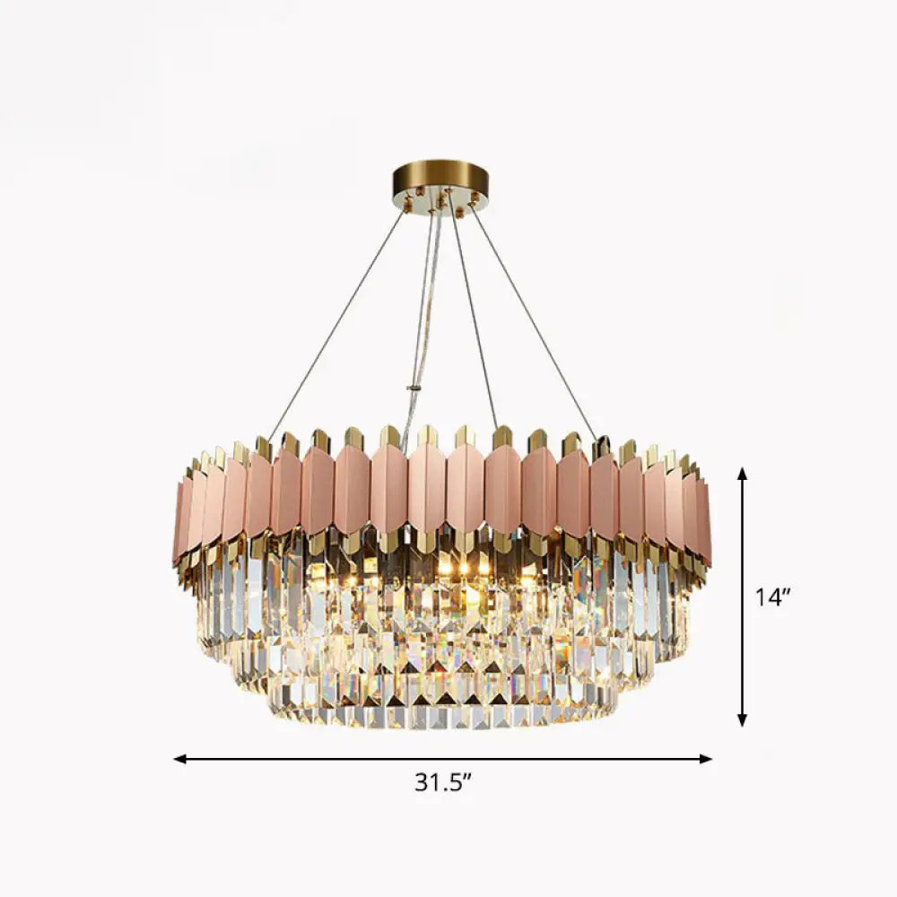 Contemporary Pink Crystal Chandelier Pendant Light For Living Room / 31.5’