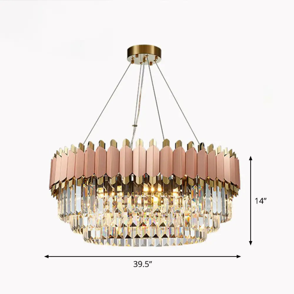 Contemporary Pink Crystal Chandelier Pendant Light For Living Room / 39.5’