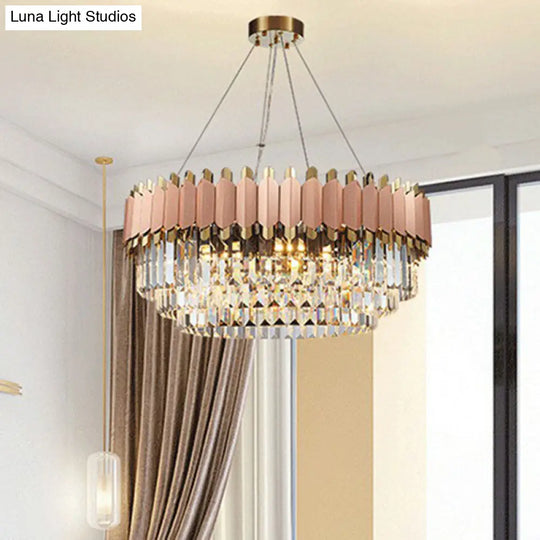 Contemporary Pink Crystal Chandelier Pendant Light For Living Room