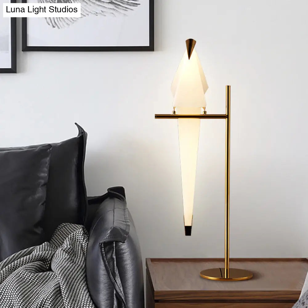 Contemporary Plastic Birdie Table Lamp With Gold Finish - Stylish Lighting For Living Room