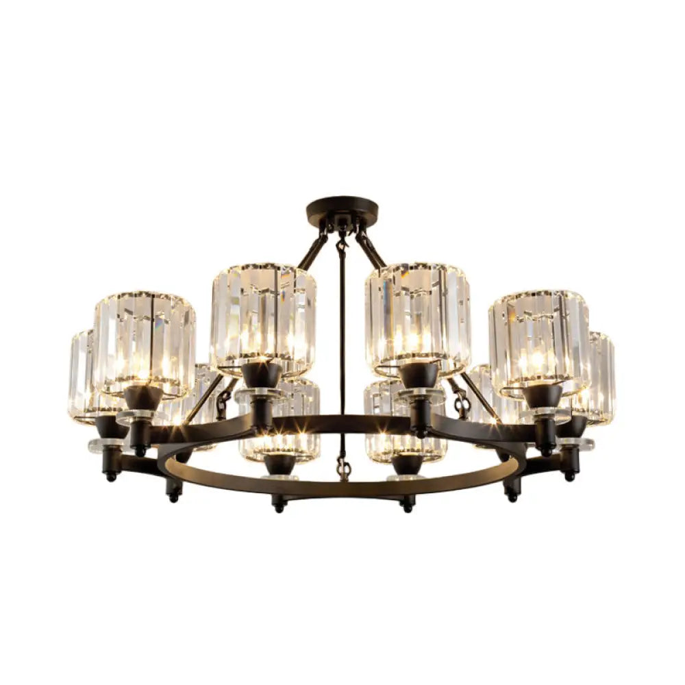 Contemporary Prismatic Crystal Chandelier - Black/Gold 3/6/8 Head Suspension Lamp For Dining Room