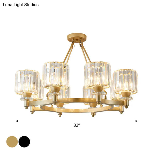 Contemporary Prismatic Crystal Chandelier - Black/Gold 3/6/8 Head Suspension Lamp For Dining Room