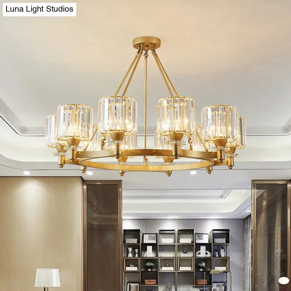 Contemporary Prismatic Crystal Cylinder Chandelier - Dining Room Ceiling Lamp (3/6/8-Head) In