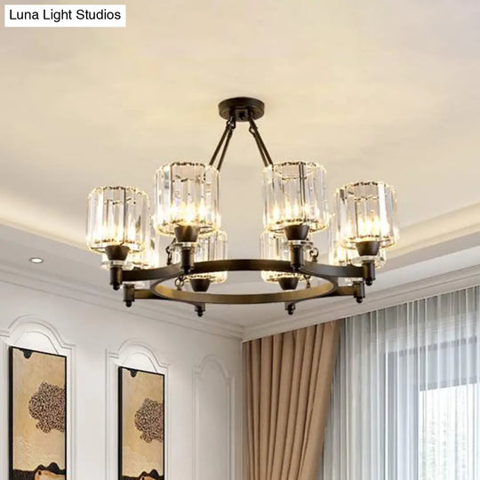 Contemporary Prismatic Crystal Chandelier - Black/Gold 3/6/8 Head Suspension Lamp For Dining Room