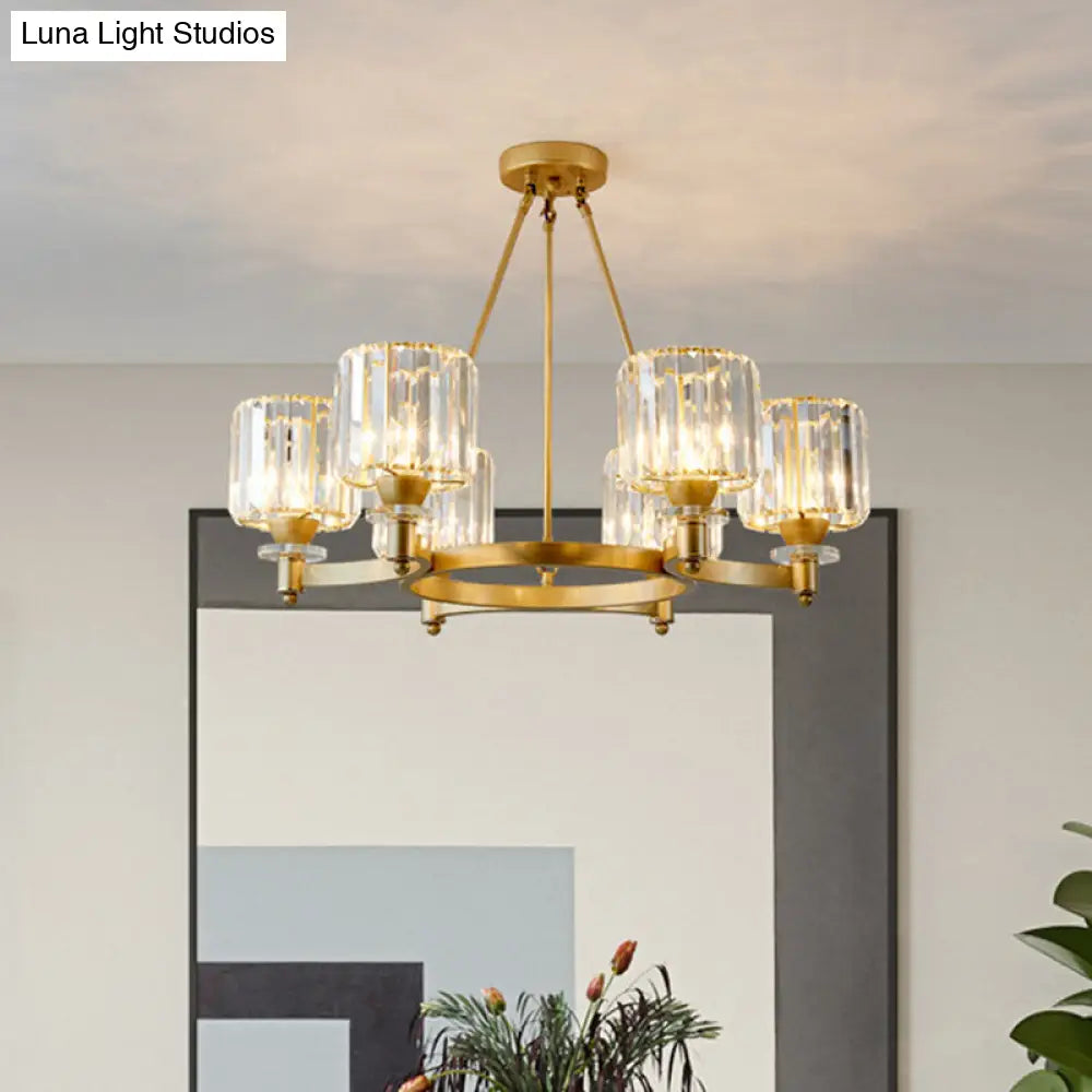 Contemporary Prismatic Crystal Cylinder Chandelier - Dining Room Ceiling Lamp (3/6/8-Head) In