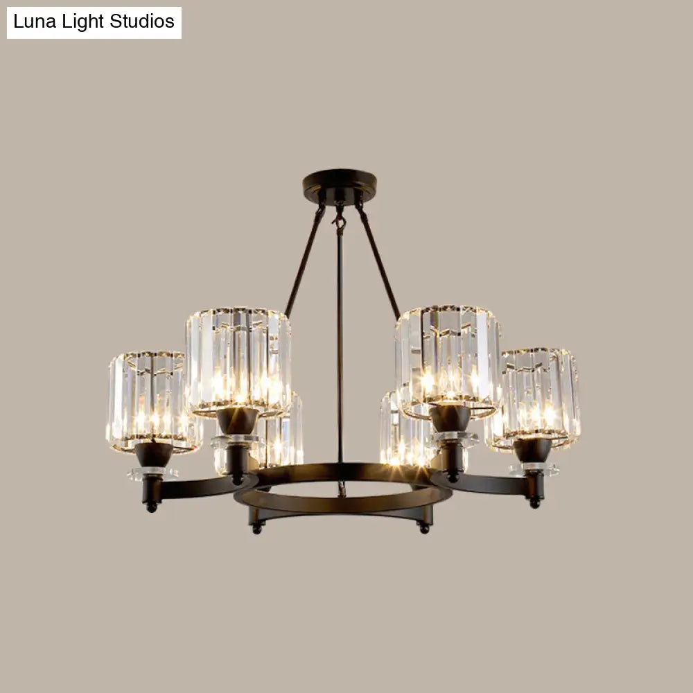 Contemporary Prismatic Crystal Cylinder Chandelier - Dining Room Ceiling Lamp (3/6/8-Head) In