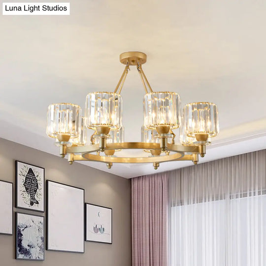 Contemporary Prismatic Crystal Chandelier - Black/Gold 3/6/8 Head Suspension Lamp For Dining Room