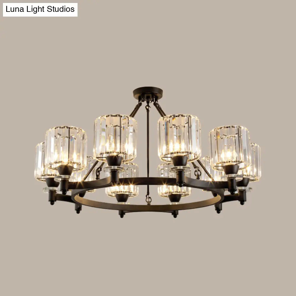 Contemporary Prismatic Crystal Chandelier - Black/Gold 3/6/8 Head Suspension Lamp For Dining Room