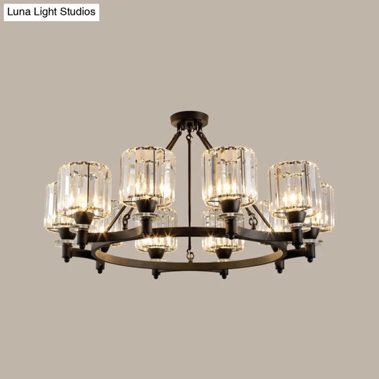 Contemporary Prismatic Crystal Chandelier - Black/Gold 3/6/8 Head Suspension Lamp For Dining Room