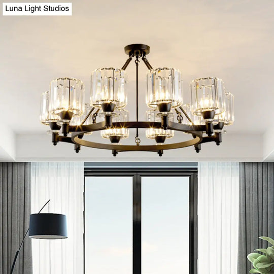 Contemporary Prismatic Crystal Chandelier - Black/Gold 3/6/8 Head Suspension Lamp For Dining Room