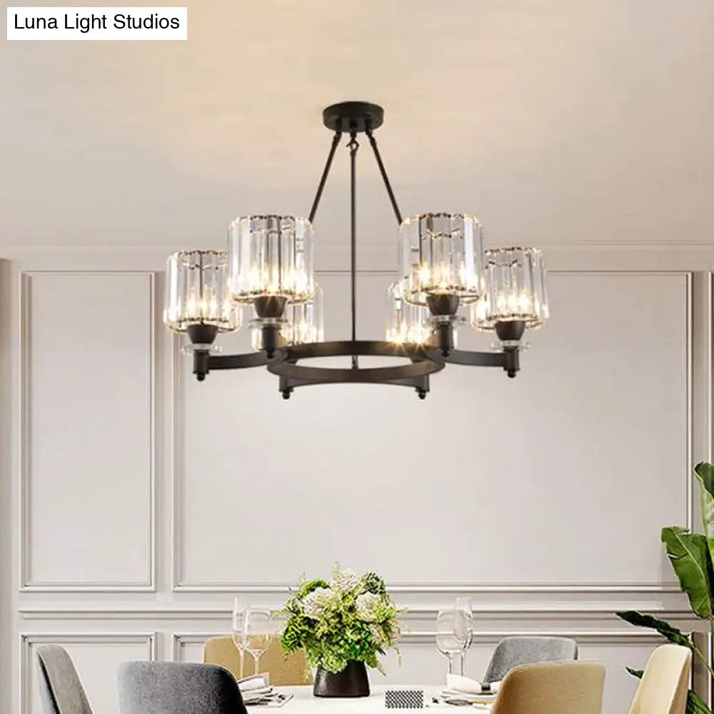 Contemporary Prismatic Crystal Chandelier - Black/Gold 3/6/8 Head Suspension Lamp For Dining Room