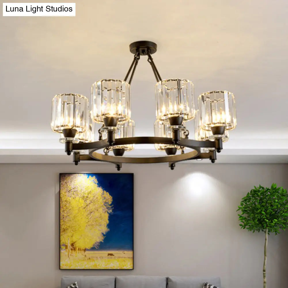 Contemporary Prismatic Crystal Cylinder Chandelier - Dining Room Ceiling Lamp (3/6/8-Head) In