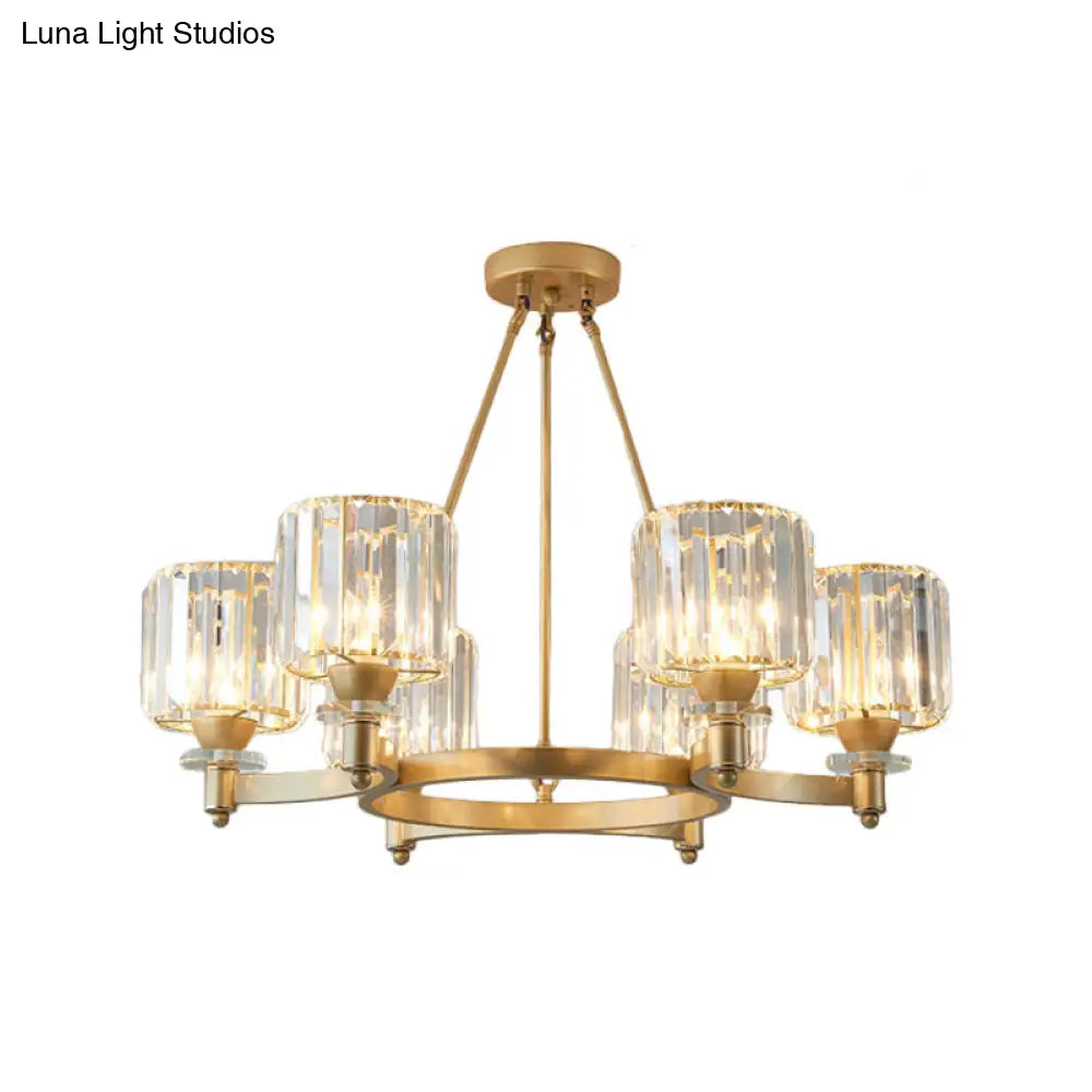 Contemporary Prismatic Crystal Cylinder Chandelier - Dining Room Ceiling Lamp (3/6/8-Head) In