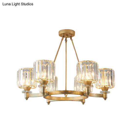 Contemporary Prismatic Crystal Cylinder Chandelier - Dining Room Ceiling Lamp (3/6/8-Head) In