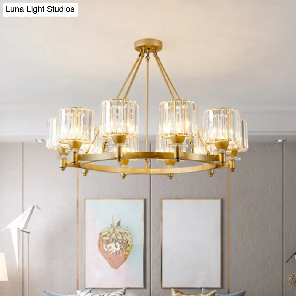 Contemporary Prismatic Crystal Cylinder Chandelier - Dining Room Ceiling Lamp (3/6/8-Head) In