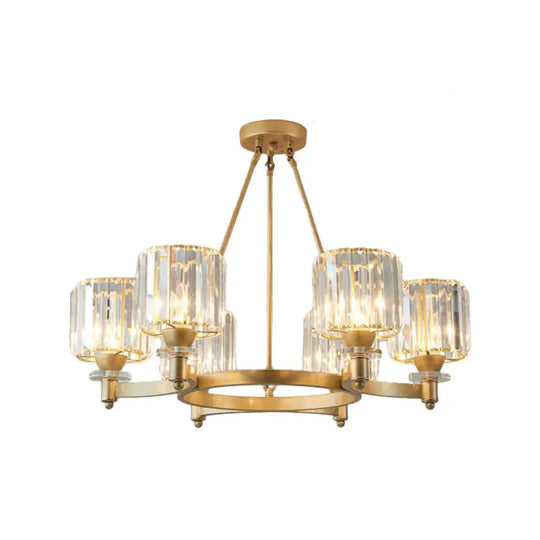 Contemporary Prismatic Crystal Chandelier - Black/Gold 3/6/8 Head Suspension Lamp For Dining Room