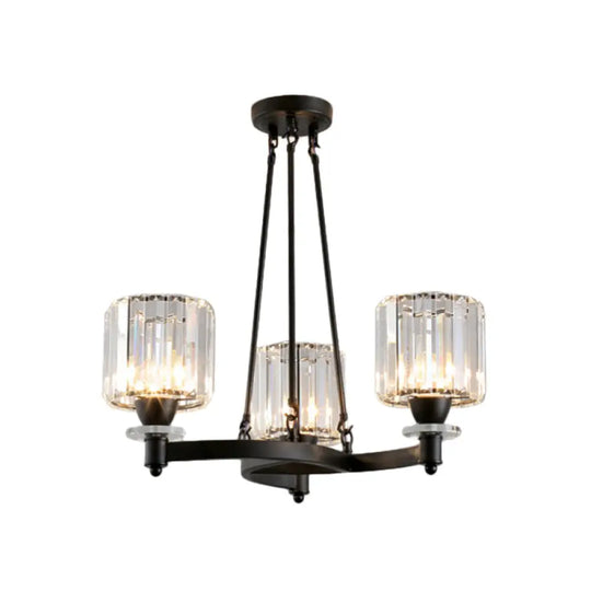 Contemporary Prismatic Crystal Chandelier - Black/Gold 3/6/8 Head Suspension Lamp For Dining Room