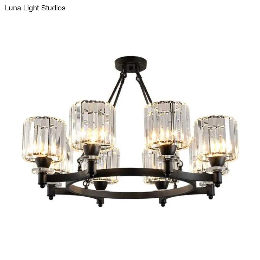 Contemporary Prismatic Crystal Cylinder Chandelier - Dining Room Ceiling Lamp (3/6/8-Head) In