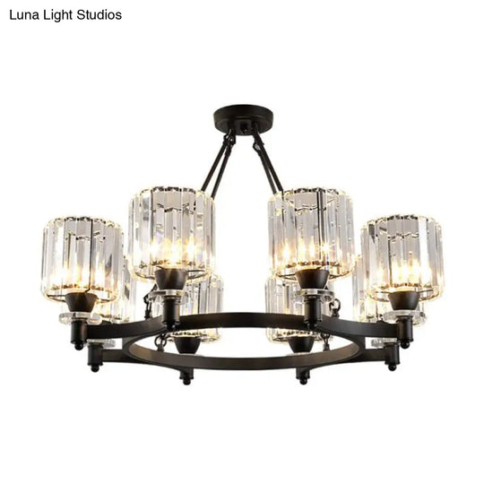 Contemporary Prismatic Crystal Cylinder Chandelier - Dining Room Ceiling Lamp (3/6/8-Head) In