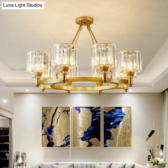 Contemporary Prismatic Crystal Cylinder Chandelier - Dining Room Ceiling Lamp (3/6/8-Head) In