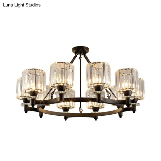 Contemporary Prismatic Crystal Cylinder Chandelier - Dining Room Ceiling Lamp (3/6/8-Head) In