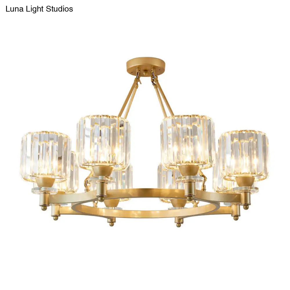 Contemporary Prismatic Crystal Cylinder Chandelier - Dining Room Ceiling Lamp (3/6/8-Head) In