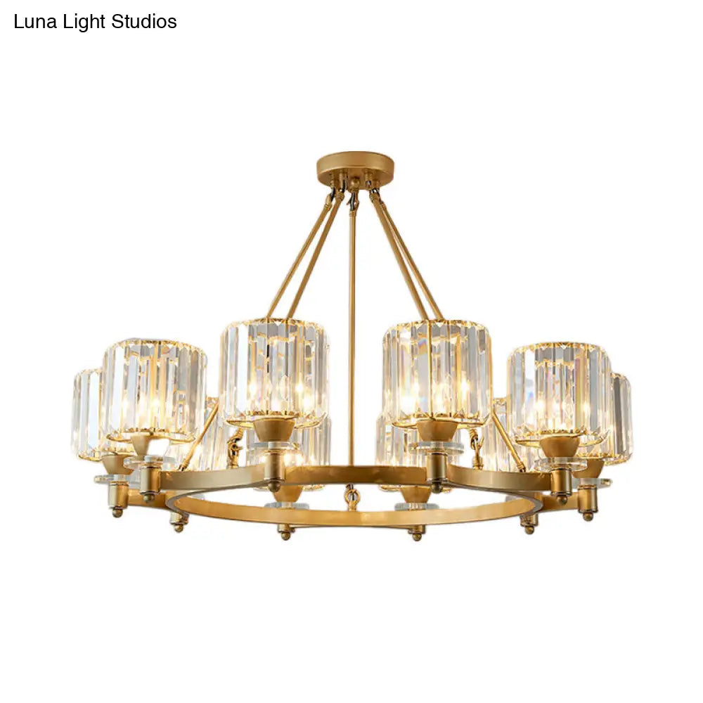 Contemporary Prismatic Crystal Cylinder Chandelier - Dining Room Ceiling Lamp (3/6/8-Head) In