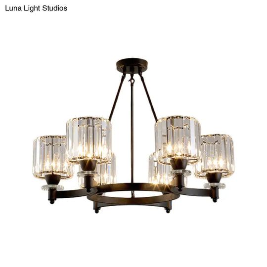 Contemporary Prismatic Crystal Cylinder Chandelier - Dining Room Ceiling Lamp (3/6/8-Head) In