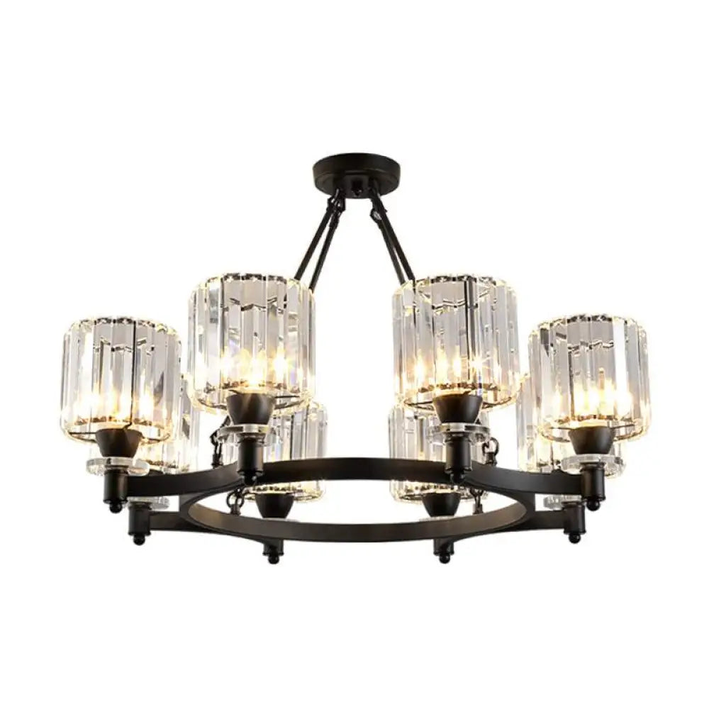 Contemporary Prismatic Crystal Chandelier - Black/Gold 3/6/8 Head Suspension Lamp For Dining Room