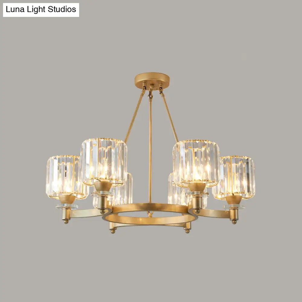 Contemporary Prismatic Crystal Chandelier - Black/Gold 3/6/8 Head Suspension Lamp For Dining Room