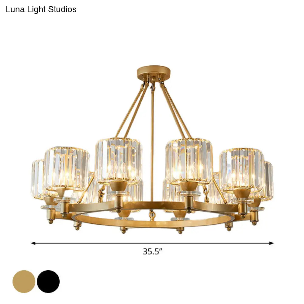 Contemporary Prismatic Crystal Cylinder Chandelier - Dining Room Ceiling Lamp (3/6/8-Head) In