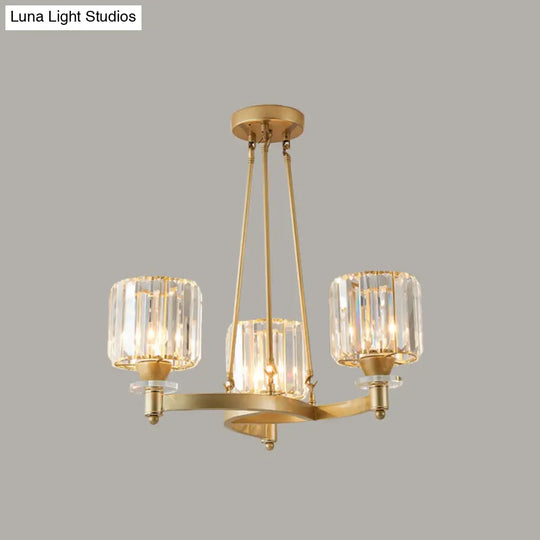 Contemporary Prismatic Crystal Cylinder Chandelier - Dining Room Ceiling Lamp (3/6/8-Head) In