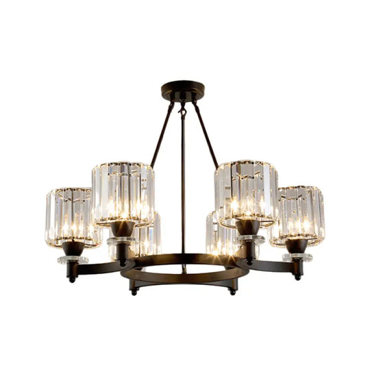 Contemporary Prismatic Crystal Chandelier - Black/Gold 3/6/8 Head Suspension Lamp For Dining Room