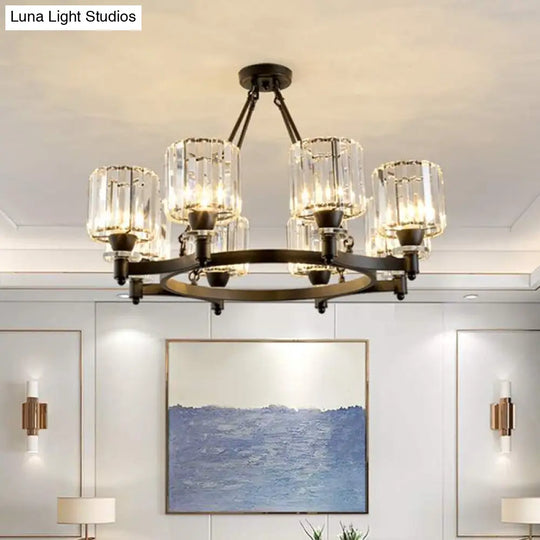 Contemporary Prismatic Crystal Cylinder Chandelier - Dining Room Ceiling Lamp (3/6/8-Head) In