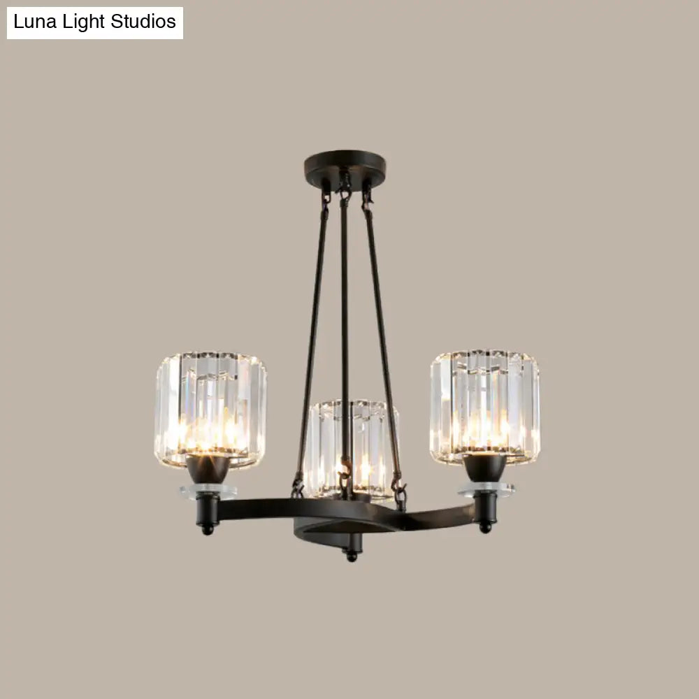 Contemporary Prismatic Crystal Chandelier - Black/Gold 3/6/8 Head Suspension Lamp For Dining Room