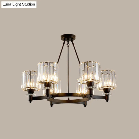 Contemporary Prismatic Crystal Chandelier - Black/Gold 3/6/8 Head Suspension Lamp For Dining Room