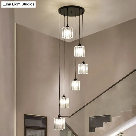 Contemporary Prismatic Crystal Pendant Cluster Light For Stairs