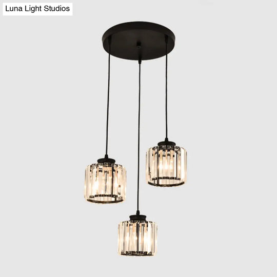 Contemporary Prismatic Crystal Pendant Cluster Light For Stairs 3 / Black