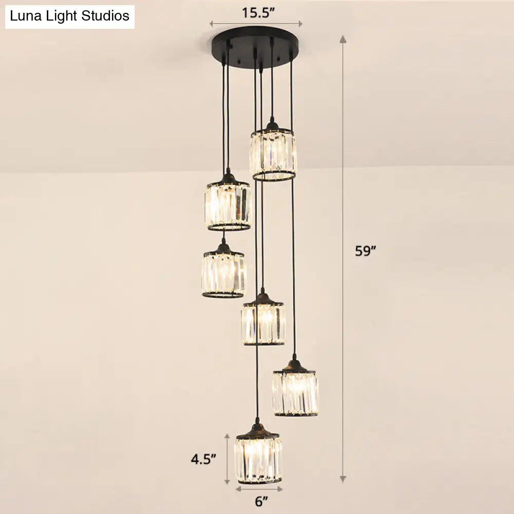 Contemporary Prismatic Crystal Pendant Cluster Light For Stairs