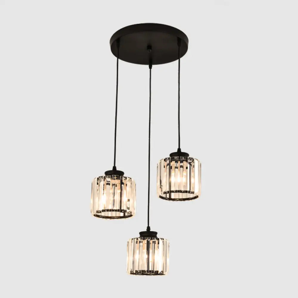 Contemporary Prismatic Crystal Cluster Pendant Light For Stairs 3 / Black