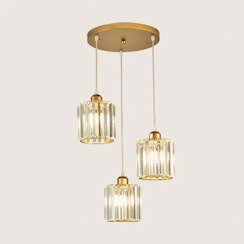 Contemporary Prismatic Crystal Cluster Pendant Light For Stairs 3 / Gold