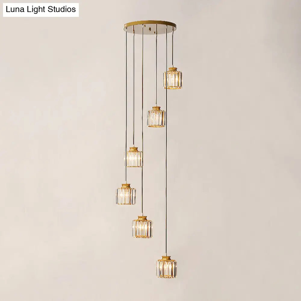 Contemporary Prismatic Crystal Pendant Cluster Light For Stairs 6 / Gold