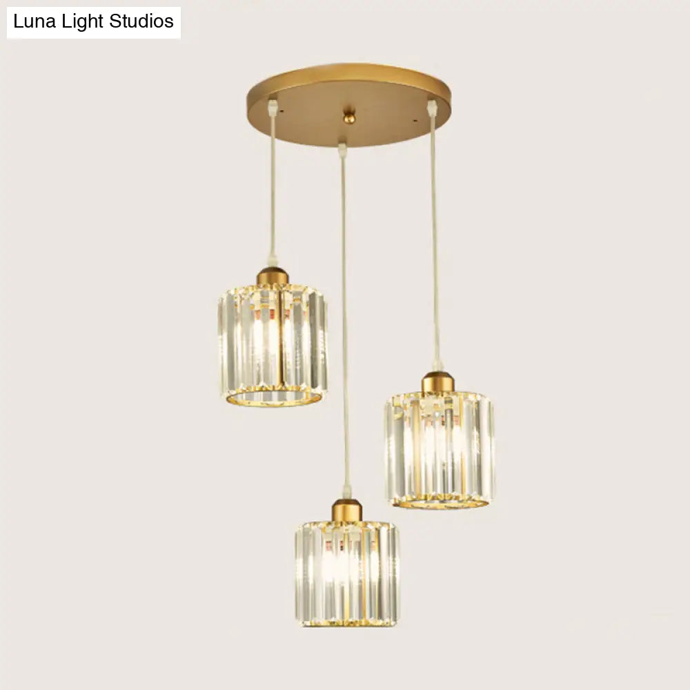 Contemporary Prismatic Crystal Pendant Cluster Light For Stairs 3 / Gold