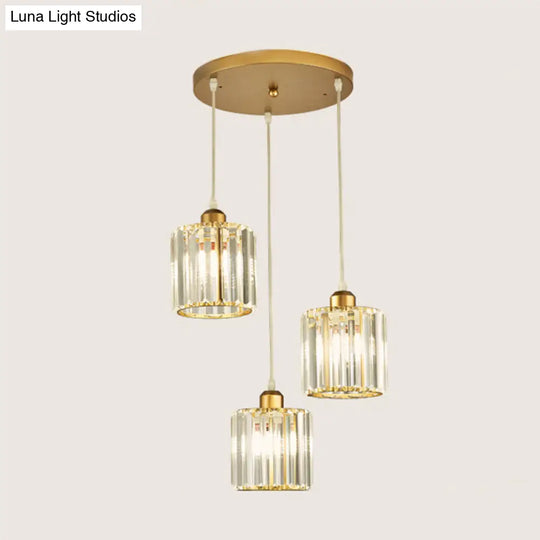 Contemporary Prismatic Crystal Pendant Cluster Light For Stairs 3 / Gold