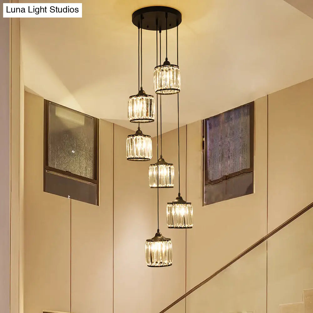 Contemporary Prismatic Crystal Pendant Cluster Light For Stairs