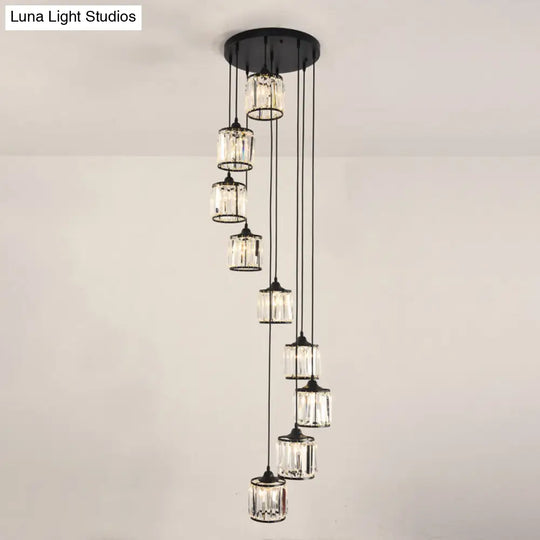 Contemporary Prismatic Crystal Pendant Cluster Light For Stairs 9 / Black