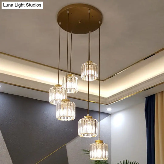 Contemporary Prismatic Crystal Pendant Cluster Light For Stairs