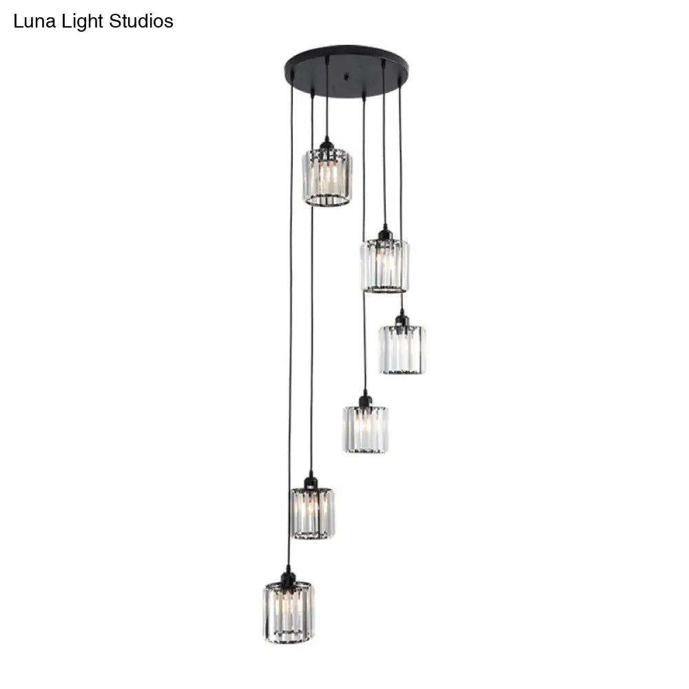 Contemporary Prismatic Crystal Pendant Cluster Light For Stairs